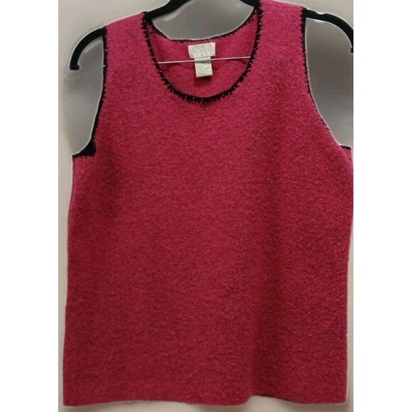 Vintage Dark Pink Sequin Cardigan & Tank Set Women’s M Wool Blend Elegant - Picture 7 of 10